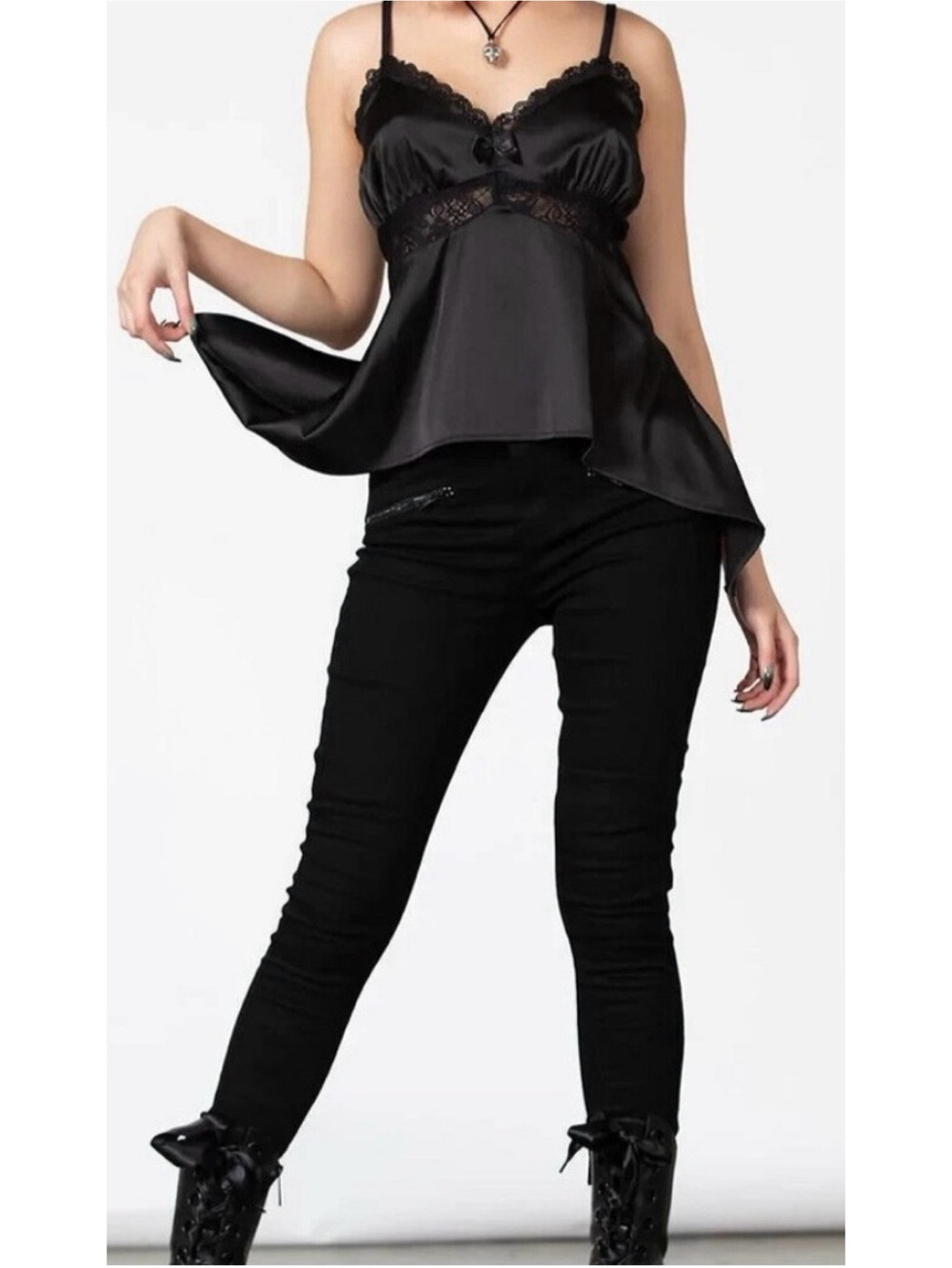 KILLSTAR Zaria Black Satin Cami Top Size Large